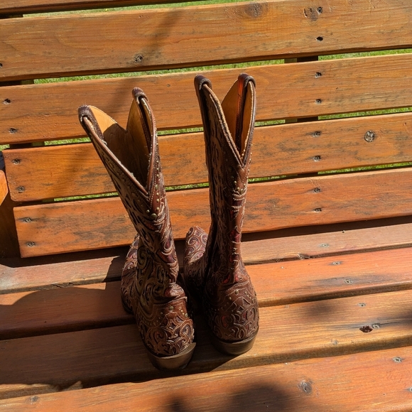 Lucchese Sierra Curly L Red Accent Western Boots - Picture 3 of 6